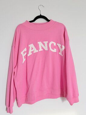Fancy Oversized Fleece White Letters Mockneck - Fuchsia Pink